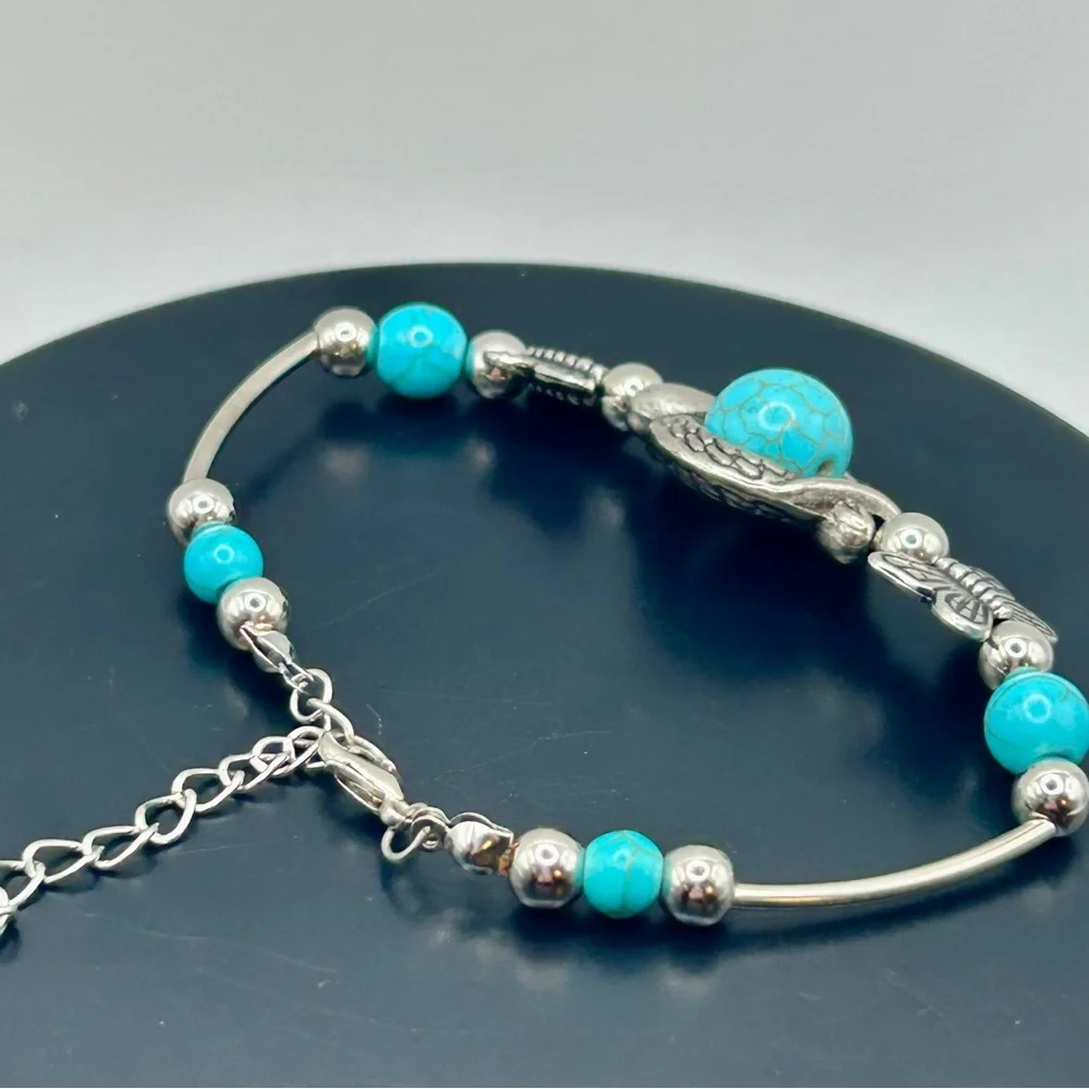 Whimsical Silver & Turquoise Butterfly Accent Bracelet